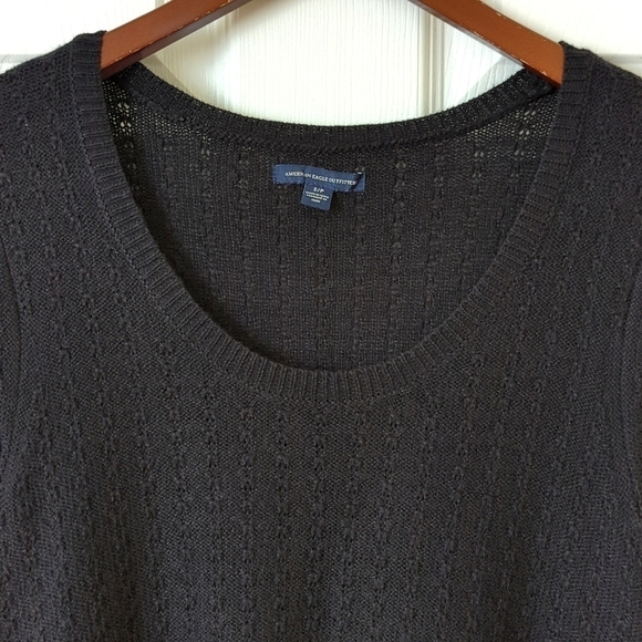 American Eagle Knit Quarter Sleeve Round Neck Flowy A-Line Mini Dress Black S - Picture 3 of 12